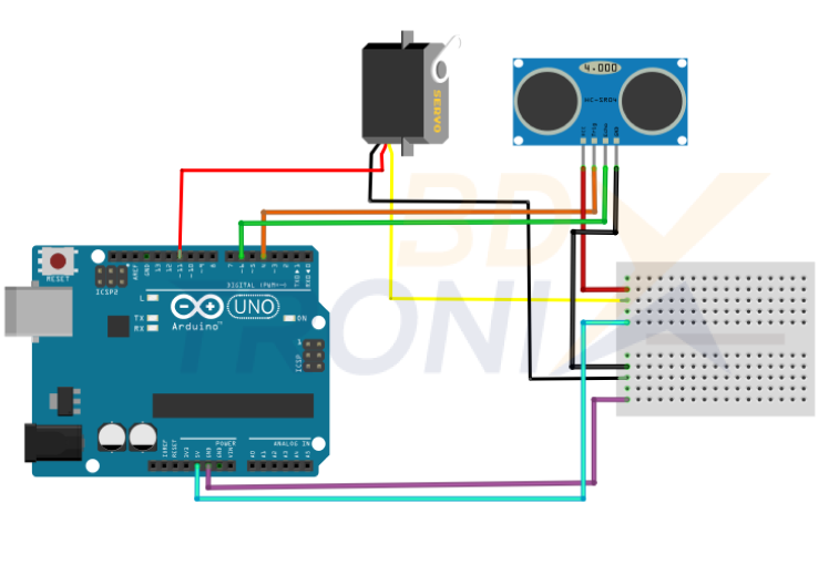Kawal Servo Motor menggunakan Ultrasonic Sensor | BDxTronix